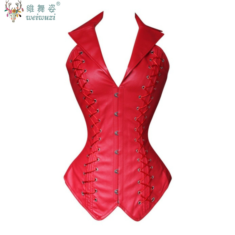 Black Sexy V-Neck PU Leather C - Boning Corset Steel 리뷰 및 가격